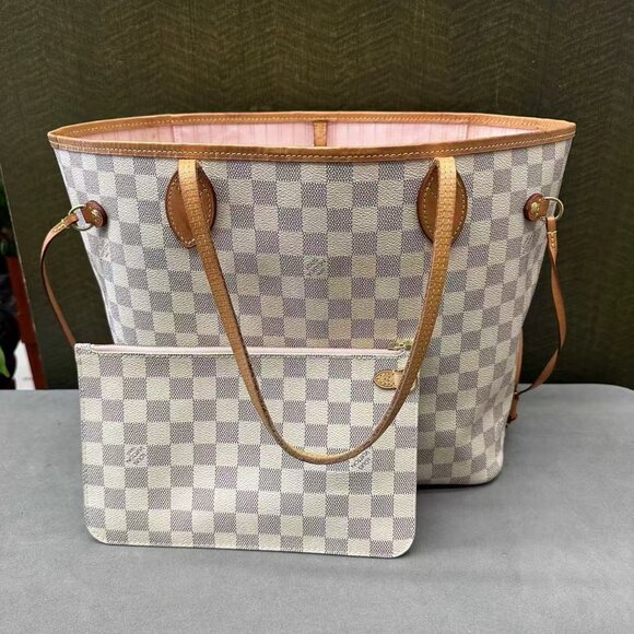 Louis Vuitton White Checkerboard Neverfull Medium Top Handle Shoulder Bag - Picture 1 of 6